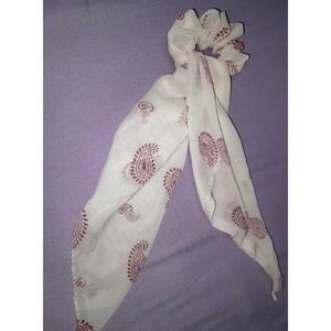 Paisley Scrunchie with Scarf + Pearl Studs