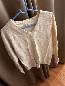 Cream V-Neck Knit Sweater