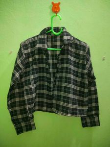 Women Crop Black Check Shirt