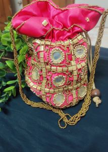 Pink & Gold Beaded Potli Bag