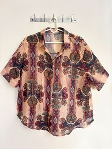 Sheer Printed Shirt with Rhinestones