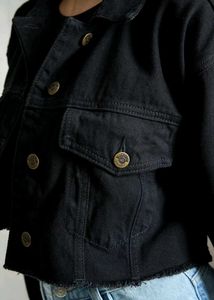 Virgio Black Cropped Denim Jacket, XL Size