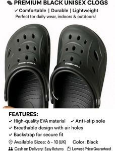 Premium Black Unisex Clogs - Comfortable & Durable