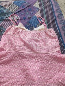 Pink Embroidered Peplum Tank