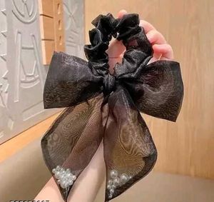 Elegant Black Pearl Scrunchie Bow