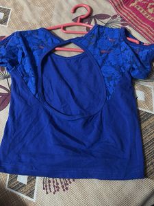 Blue Lace Detail Blouse