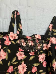 Floral Off-Shoulder Crop Top with Puff Sleeves