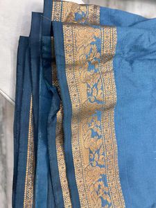 Elegant Blue Saree with Gold Border