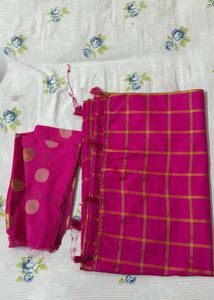 Checkered Pink Saree
