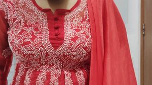 Red Embroidered Anarkali Kurti