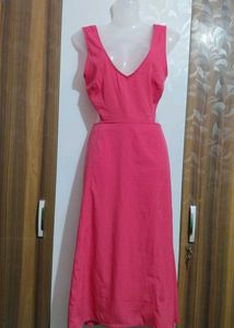 Pink V-Neck Midi Dress