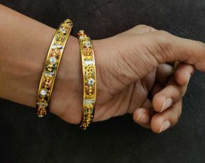 Gold-toned Bejeweled Bangles (Set of 2)