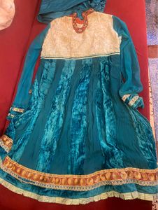 Zardozi Embroidered Teal Velvet Anarkali