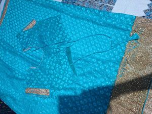 Teal Saree with Gold Embroidery