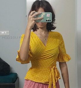 Yellow Polka Dot Wrap Top