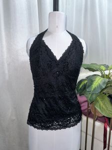 Beaded Lace Halter Top