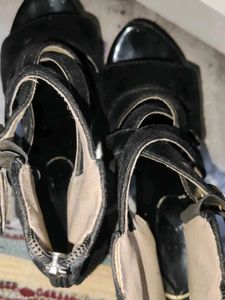 Black Strappy Buckle Heels