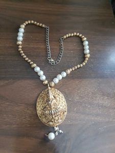 Vintage Gold &amp; Pearl Hindu Pendant Necklace