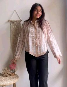 BRAND NEW EMBROIDERY WHITE BROWN SHIRT