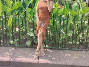 Chic Brown Ruffled Dress bodycone