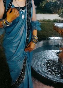 Blue Saree with Embellished Border