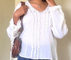 Y2k White Ruffle Detail Top