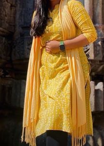 Yellow Printed Kurta