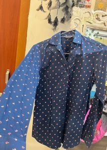 Patterned Navy Button-Down Shirt