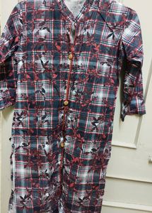 New Cotton Red Black Kurti With Golden Buttons