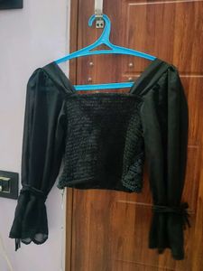 Crochet &amp; Sheer Sleeve Top