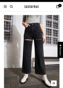 Sassfras Baggy Black Cut-Out Wide Leg Jeans