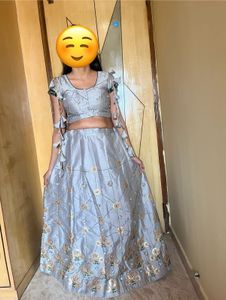 Silver Lehenga with Embroidery