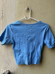 Cute Blue ribbed Crop Top