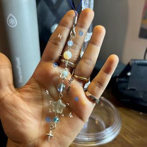 Blue Themed Handmade Beaded Phone Strap