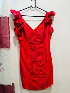 Red Ruffle Sleeve Beautiful Dress