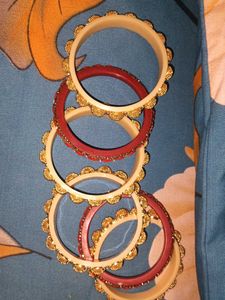Gold &amp; Red Bangle Set