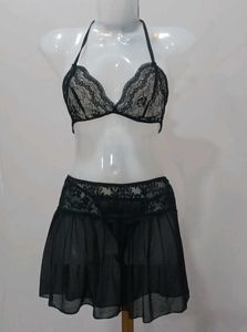 3 peice Black Lace Lingerie Set