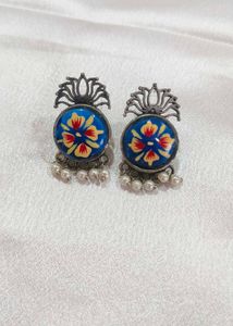 Red Floral Painted Earrings