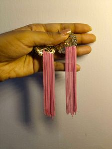 Pink Tassel Statement Earrings