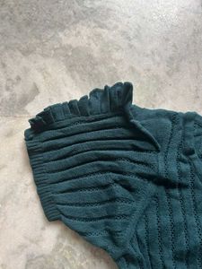 Green Ribbed V-Neck Top