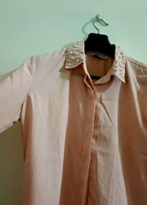 Vintage Pearl Collar Shirt For Women