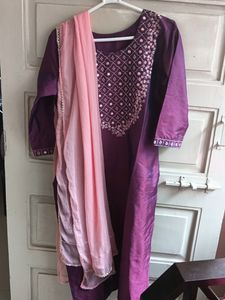 New Unused Purple Artt Silk Dress Set