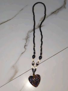 Black Beaded Necklace With A Big Heart