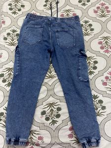 Blue Denim Cargo Joggers