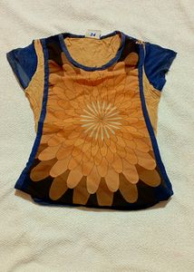 Blue And Nude Mesh Pattern Top
