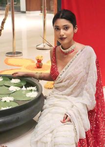 Elegant Pink &amp; White Saree