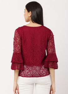 Burgundy Lace Bell Sleeve Top