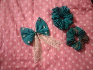Combo Set Of 2 Scrunchies +hair Bow