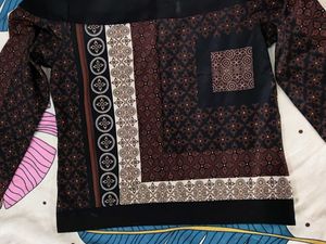 Patterned Long Sleeve Top Black