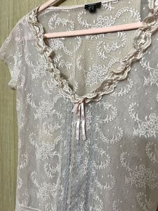 Coquette Romantic Sheer Lace Ruffle Neck Blouse